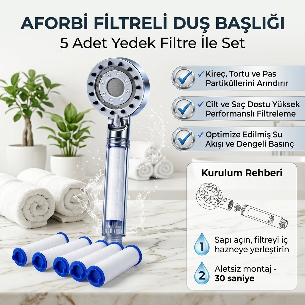 Filtreli Duş Başlığı – Kireç ve Klor Azaltıcı Arıtmalı Banyo Duş Başlığı