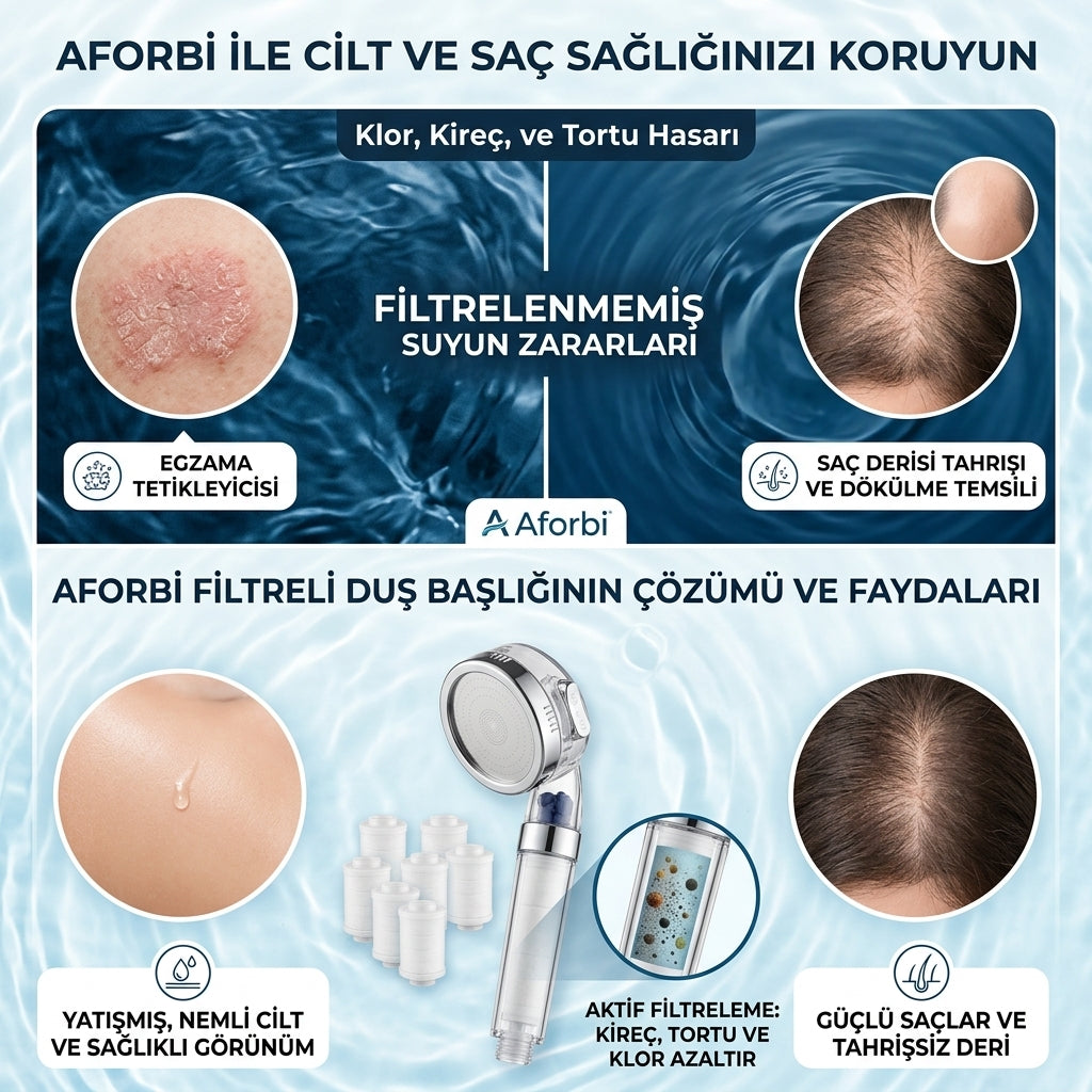 Filtreli Duş Başlığı – Kireç ve Klor Azaltıcı Arıtmalı Banyo Duş Başlığı