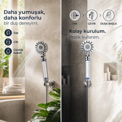 Şeffaf Filtreli Duş Başlığı – Kireç ve Klor Azaltıcı Arıtmalı
