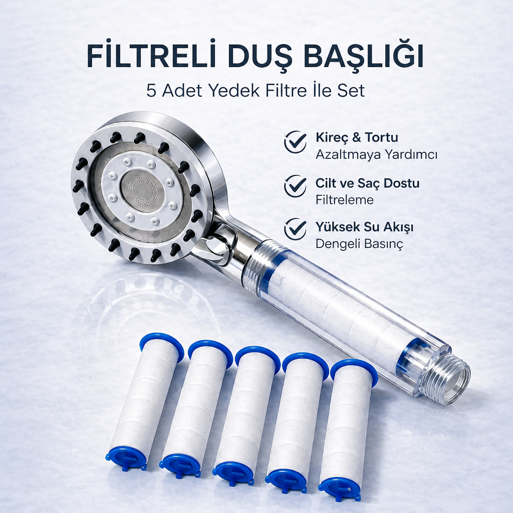 Şeffaf Filtreli Duş Başlığı – Kireç ve Klor Azaltıcı Arıtmalı